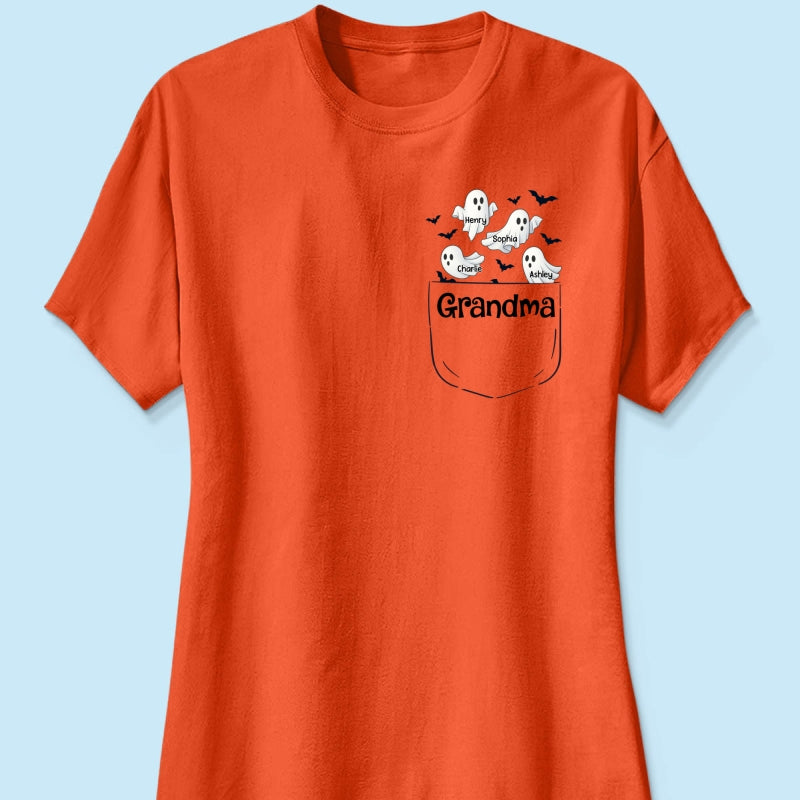 Grandma Cute Ghost and Bat Halloween In Pocket Effect Personalized Shirt