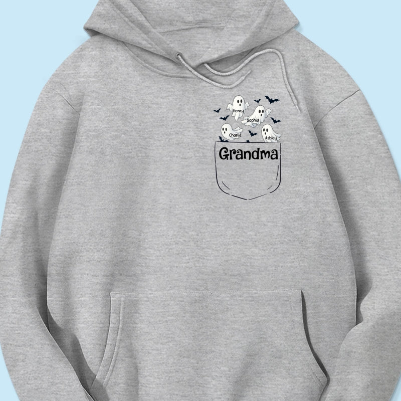 Grandma Cute Ghost and Bat Halloween In Pocket Effect Personalized Shirt