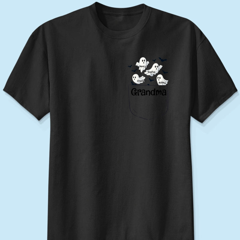 Grandma Cute Ghost and Bat Halloween In Pocket Effect Personalized Shirt
