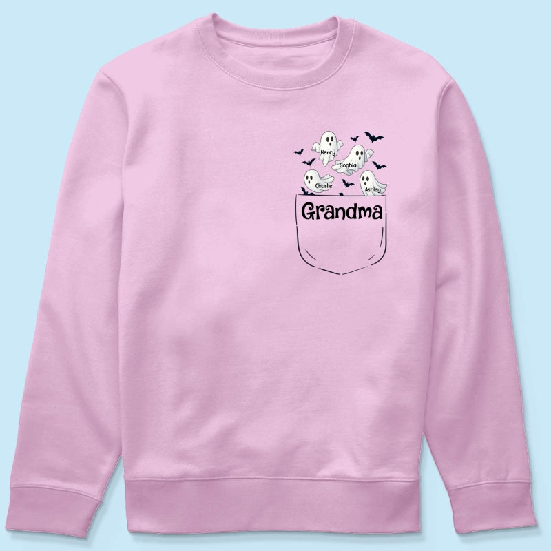 Grandma Cute Ghost and Bat Halloween In Pocket Effect Personalized Shirt