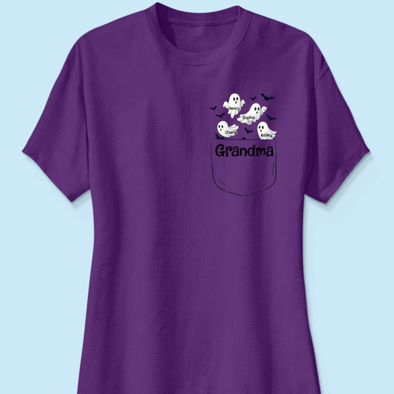 Grandma Cute Ghost and Bat Halloween In Pocket Effect Personalized Shirt