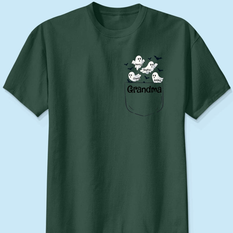 Grandma Cute Ghost and Bat Halloween In Pocket Effect Personalized Shirt