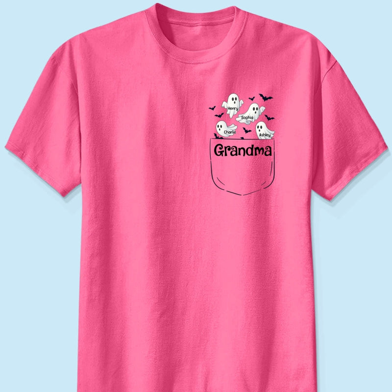 Grandma Cute Ghost and Bat Halloween In Pocket Effect Personalized Shirt