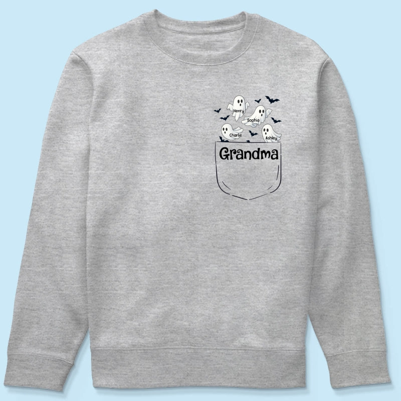Grandma Cute Ghost and Bat Halloween In Pocket Effect Personalized Shirt