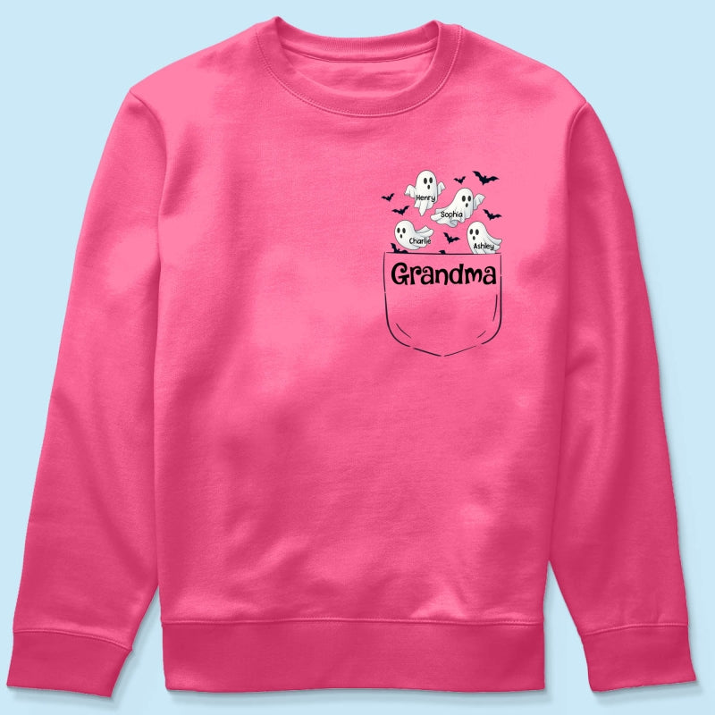 Grandma Cute Ghost and Bat Halloween In Pocket Effect Personalized Shirt