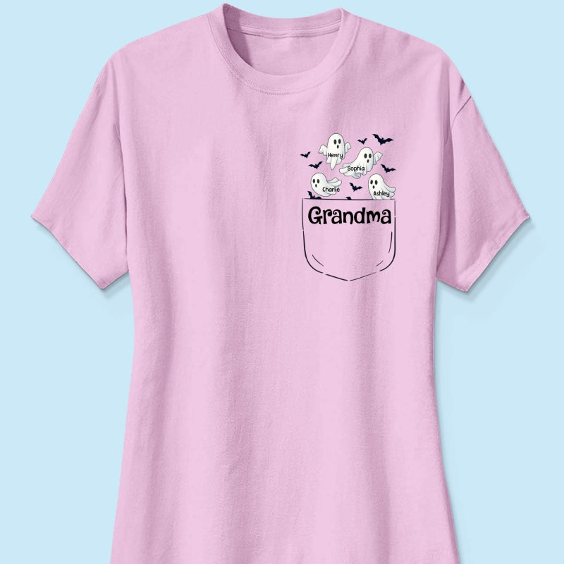 Grandma Cute Ghost and Bat Halloween In Pocket Effect Personalized Shirt