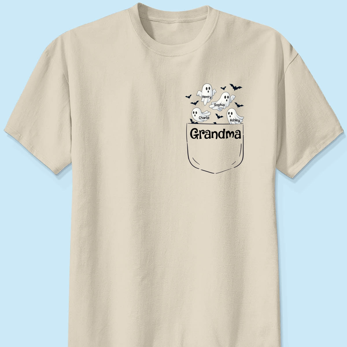 Grandma Cute Ghost and Bat Halloween In Pocket Effect Personalized Shirt