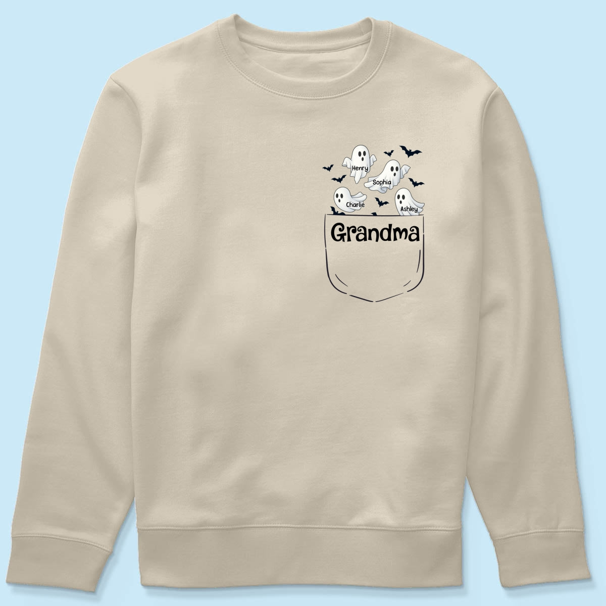Grandma Cute Ghost and Bat Halloween In Pocket Effect Personalized Shirt