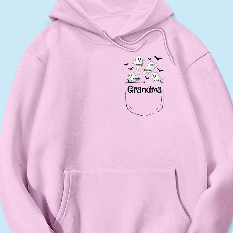 Grandma Cute Ghost and Bat Halloween In Pocket Effect Personalized Shirt