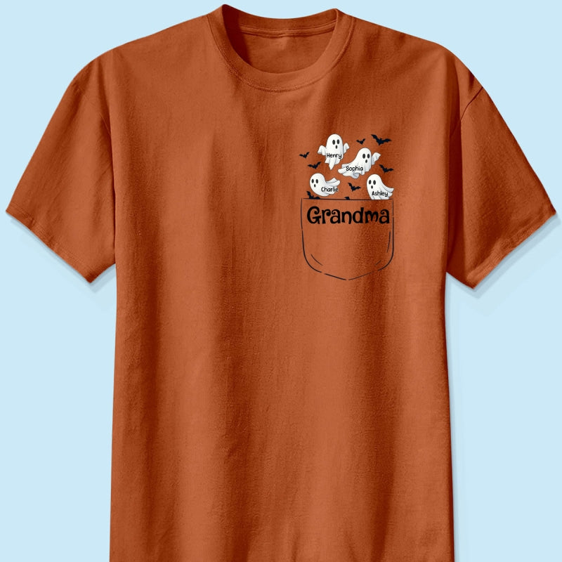 Grandma Cute Ghost and Bat Halloween In Pocket Effect Personalized Shirt