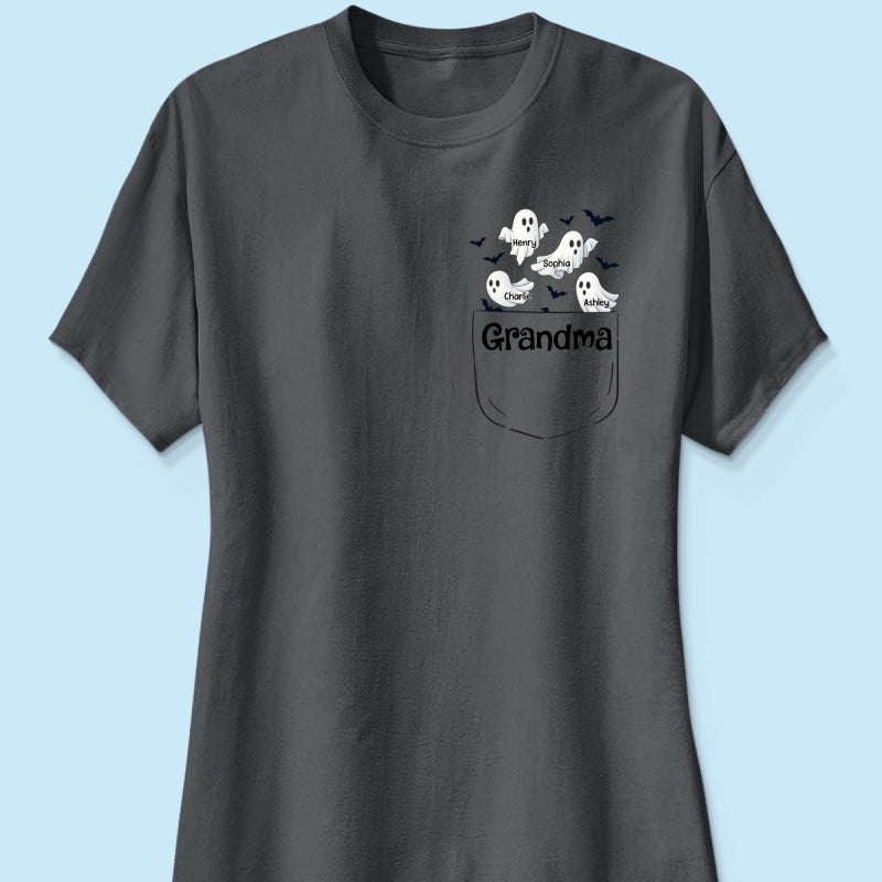 Grandma Cute Ghost and Bat Halloween In Pocket Effect Personalized Shirt