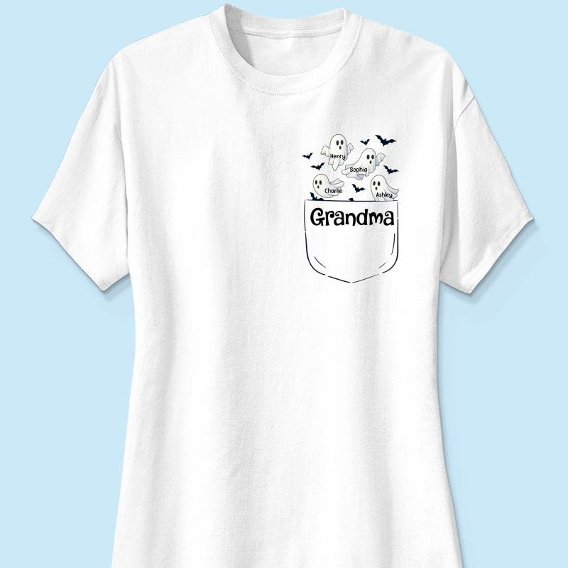 Grandma Cute Ghost and Bat Halloween In Pocket Effect Personalized Shirt