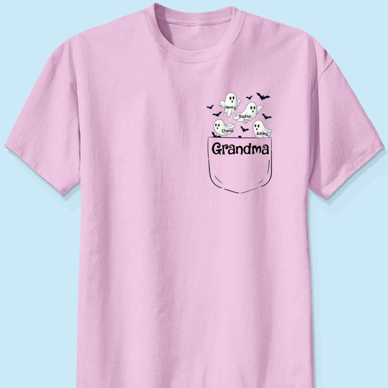 Grandma Cute Ghost and Bat Halloween In Pocket Effect Personalized Shirt