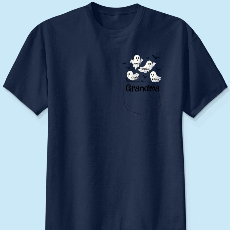 Grandma Cute Ghost and Bat Halloween In Pocket Effect Personalized Shirt