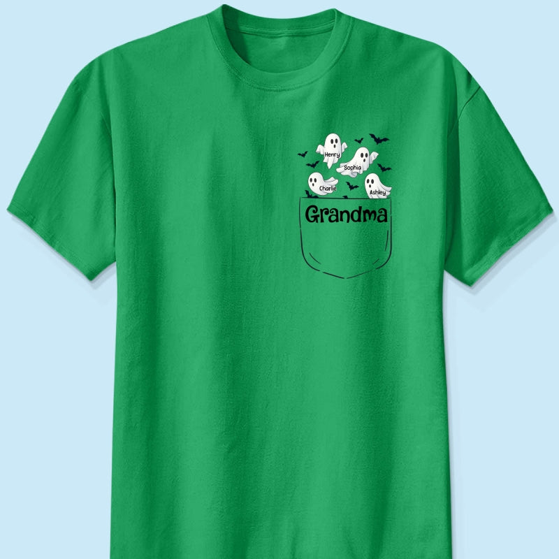 Grandma Cute Ghost and Bat Halloween In Pocket Effect Personalized Shirt