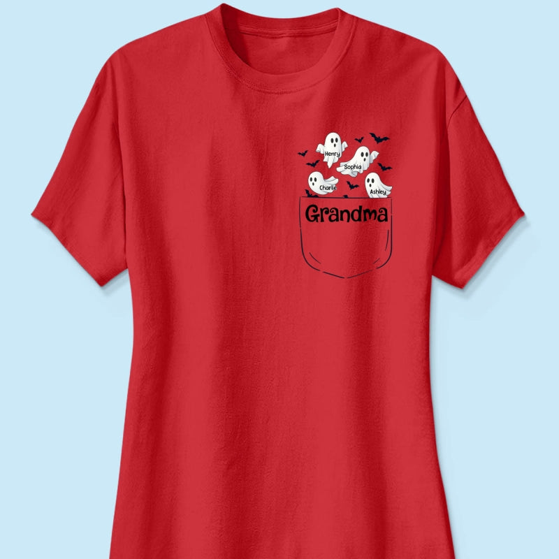 Grandma Cute Ghost and Bat Halloween In Pocket Effect Personalized Shirt