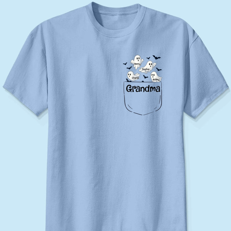 Grandma Cute Ghost and Bat Halloween In Pocket Effect Personalized Shirt