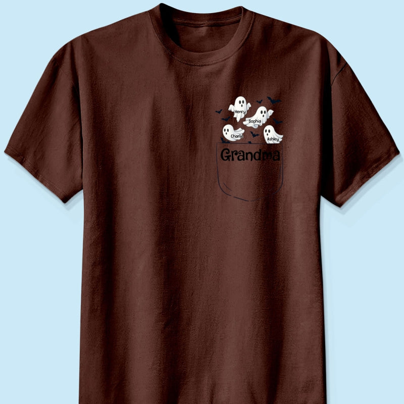 Grandma Cute Ghost and Bat Halloween In Pocket Effect Personalized Shirt