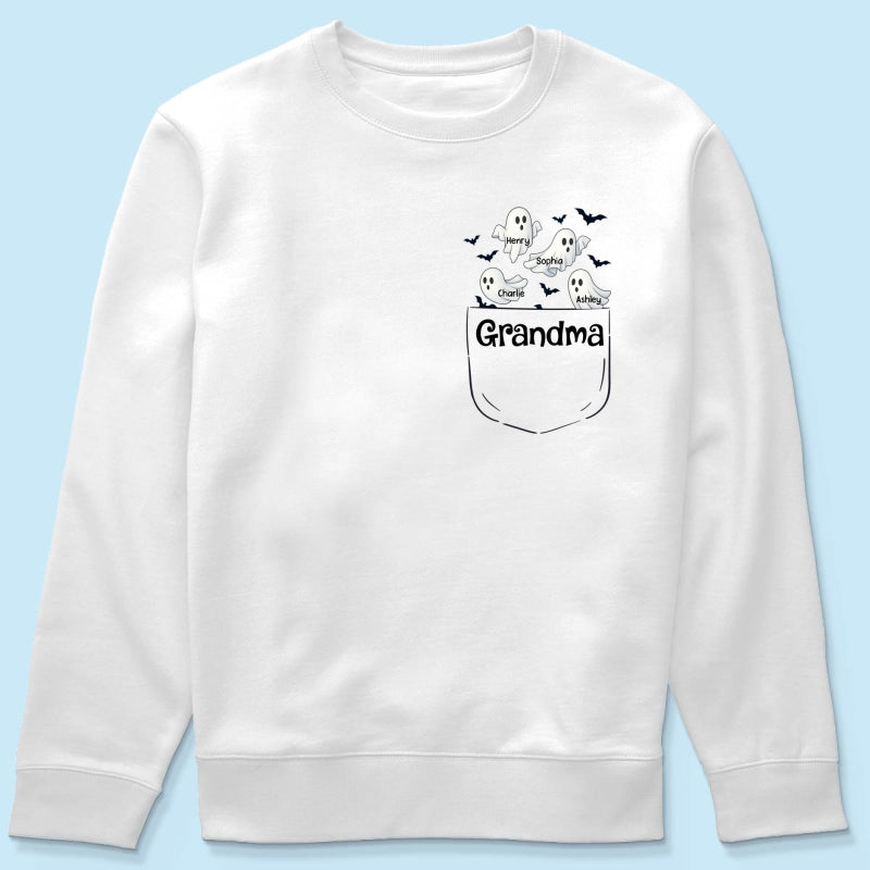 Grandma Cute Ghost and Bat Halloween In Pocket Effect Personalized Shirt