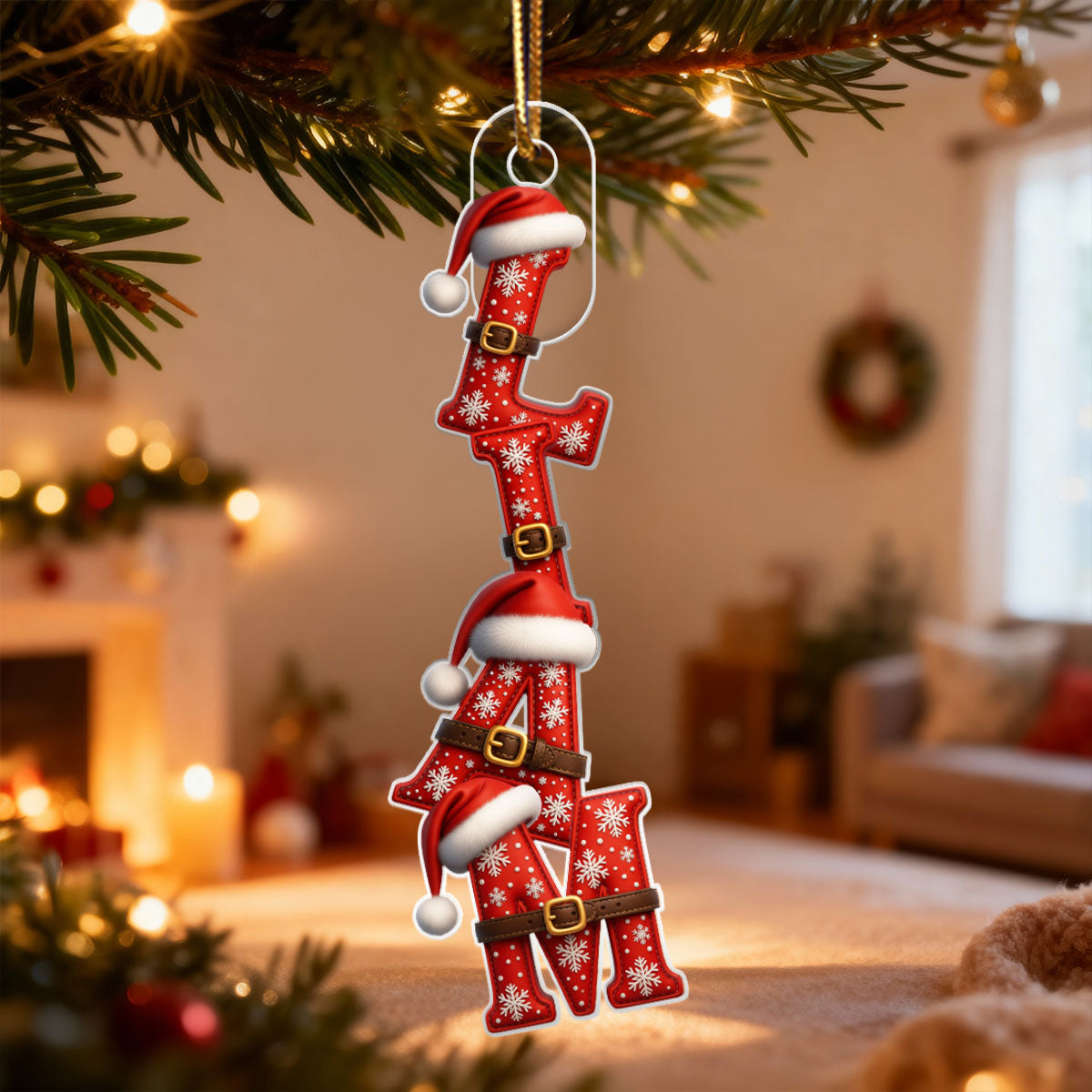 Santa Alphabet Custom Name - Personalized Acrylic Ornament - Christmas Tree Decor