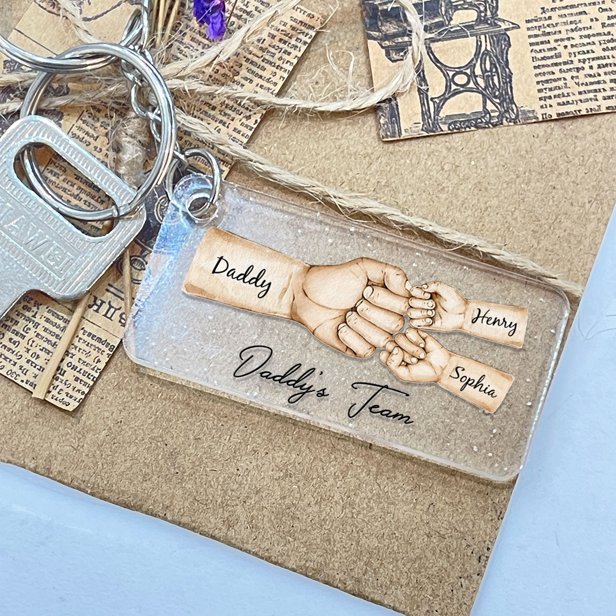 Daddy's Team Fist Bump - Personalized Acrylic Keychain - Gift For Dad, Gift For Husband, Gift For Grandpa