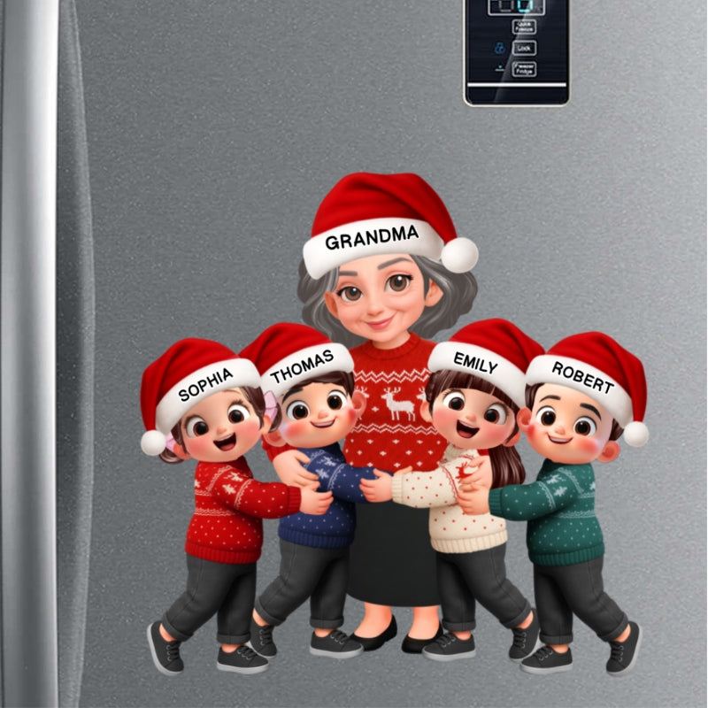Endless Love Christmas Grandma Hugging Grandkids - Personalized Acrylic Fridge Magnet - Gift For Grandma, Grandkids
