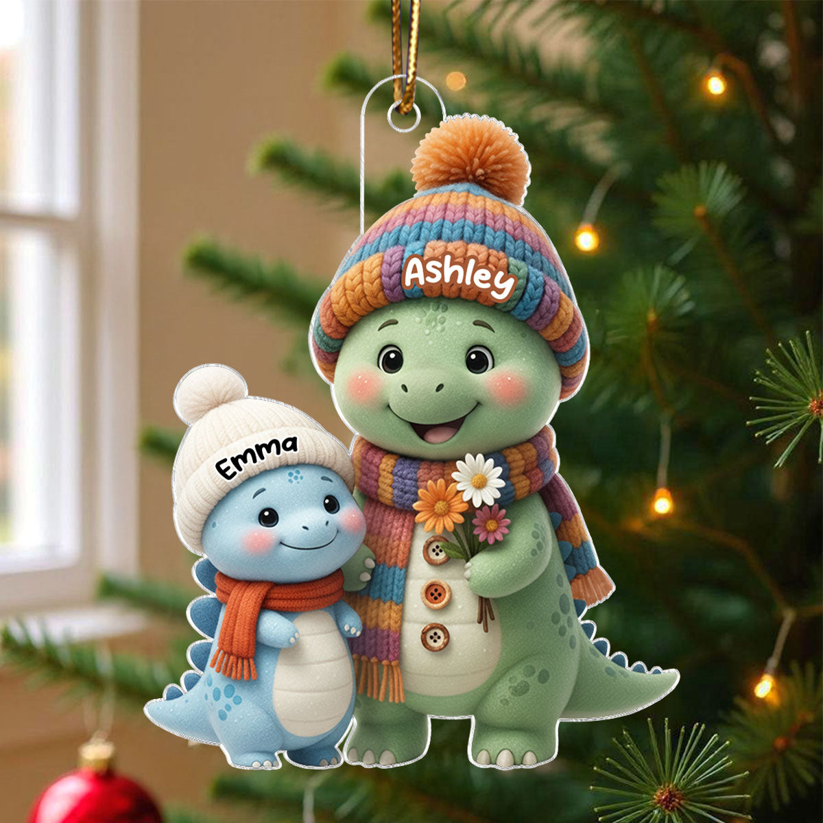 Cute Dinosaur Grandma & Grandkids - Personalized Acrylic Ornament - Christmas Gift for Grandma