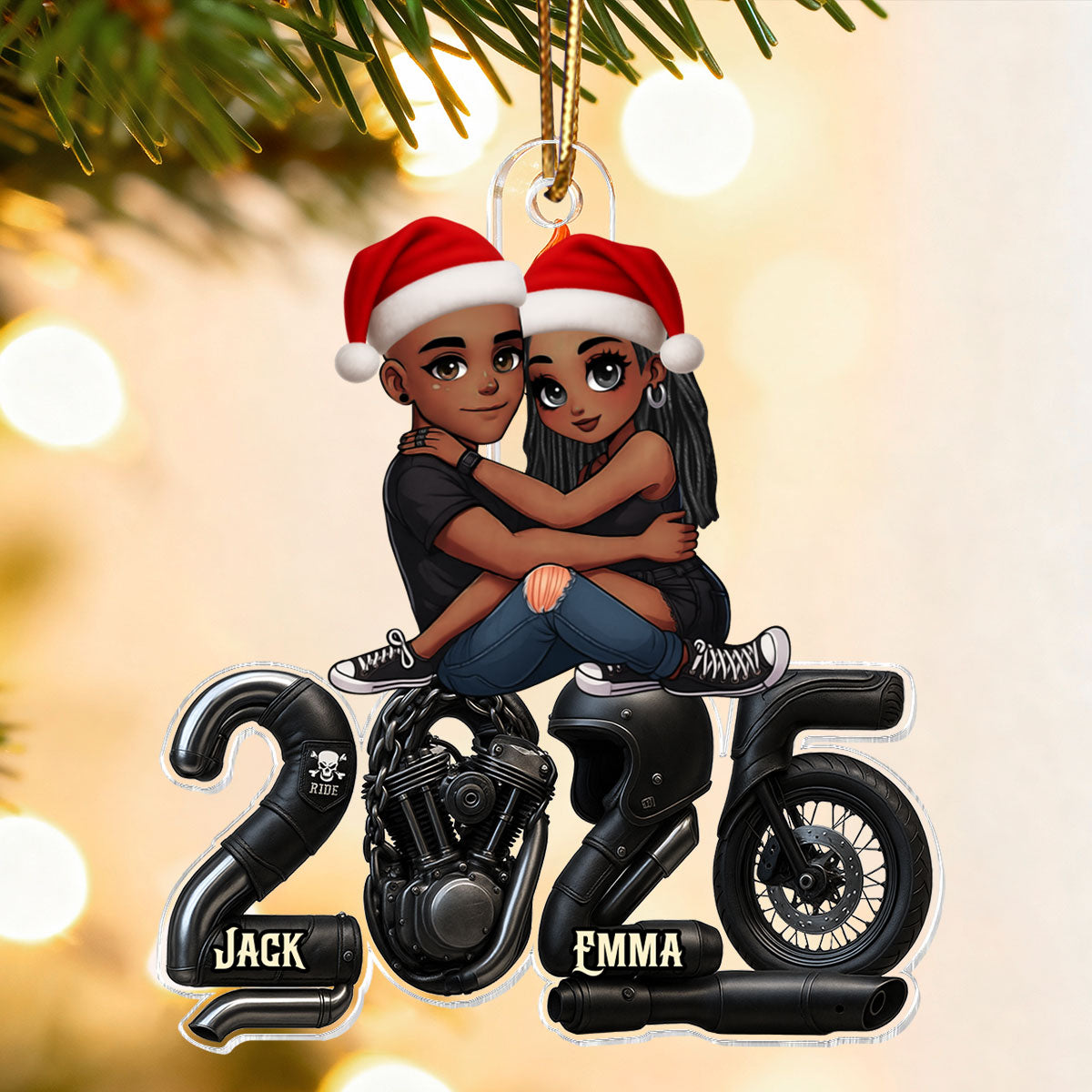 3D Effect Biker Couple- Personalized Acrylic Car Hanger- Gift For Bikers, Gift For Him, For Her