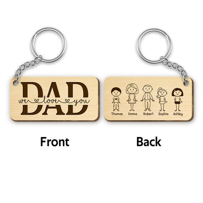 Best Dad Ever Stick Family Couple Kids Dog Cat Personalized Wooden Keychain