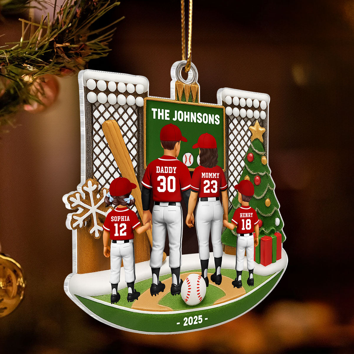 3D Effect Baseball Family Personalized Acrylic Ornament, Gift for Loved Ones