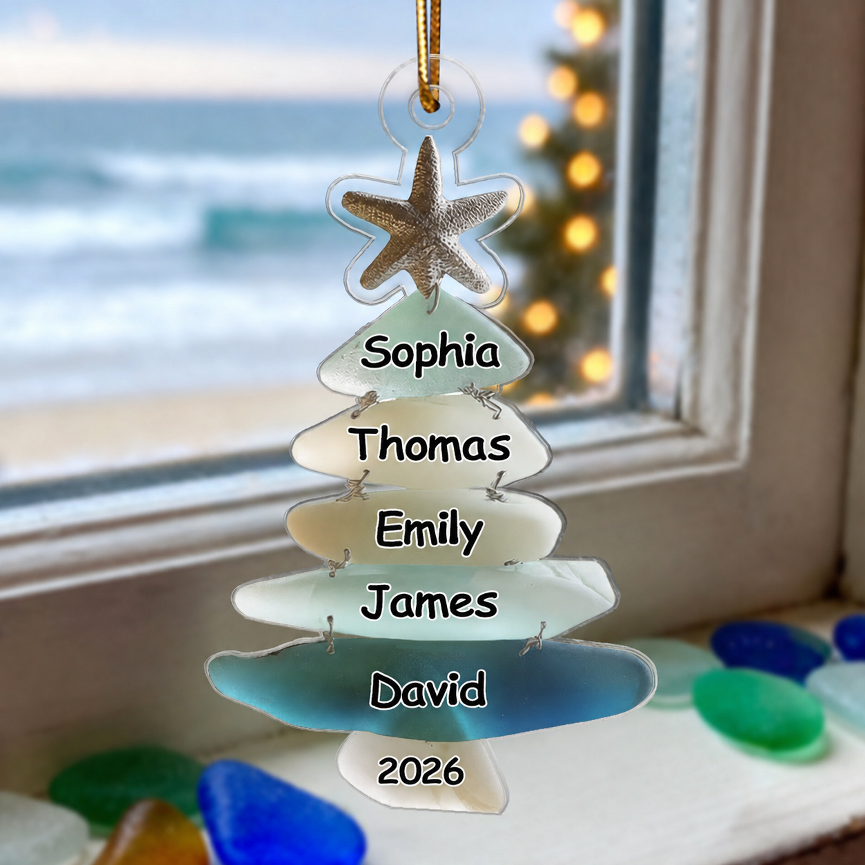 3D Sea Glass Effect Christmas Tree Family Names - Personalized Acrylic Ornament
