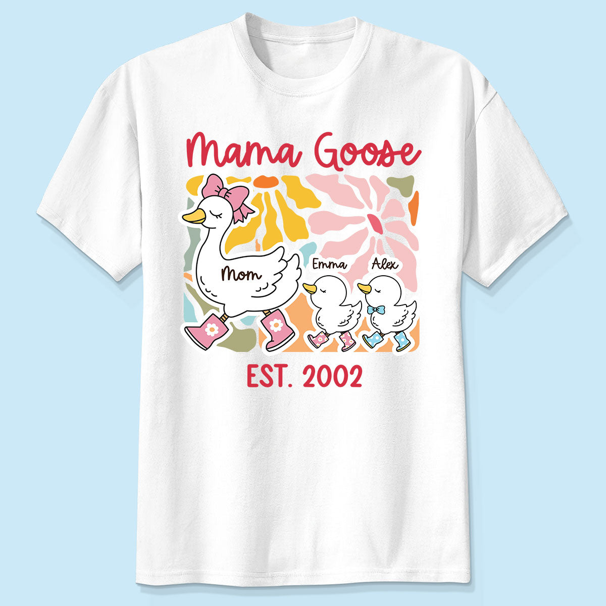 Mama Goose Grandma Goose & Kids Colorful Floral Personalized Shirt