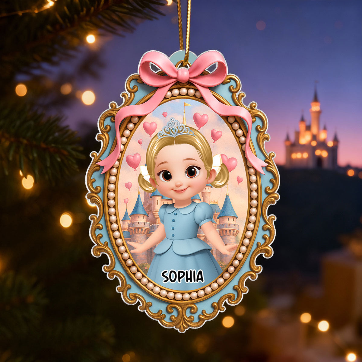 Magical Castle Coquette Bow Little Princess - Personalized Acrylic Ornament - Christmas Gift For Granddaughter Daughter