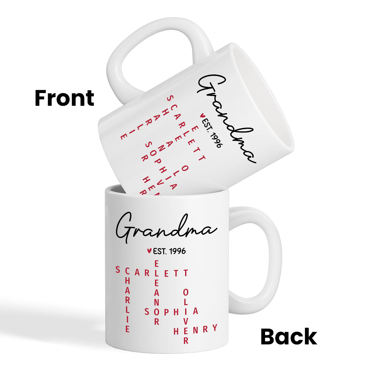 Grandma Est. Grandkids Names Crossword Puzzle Art Personalized Mug