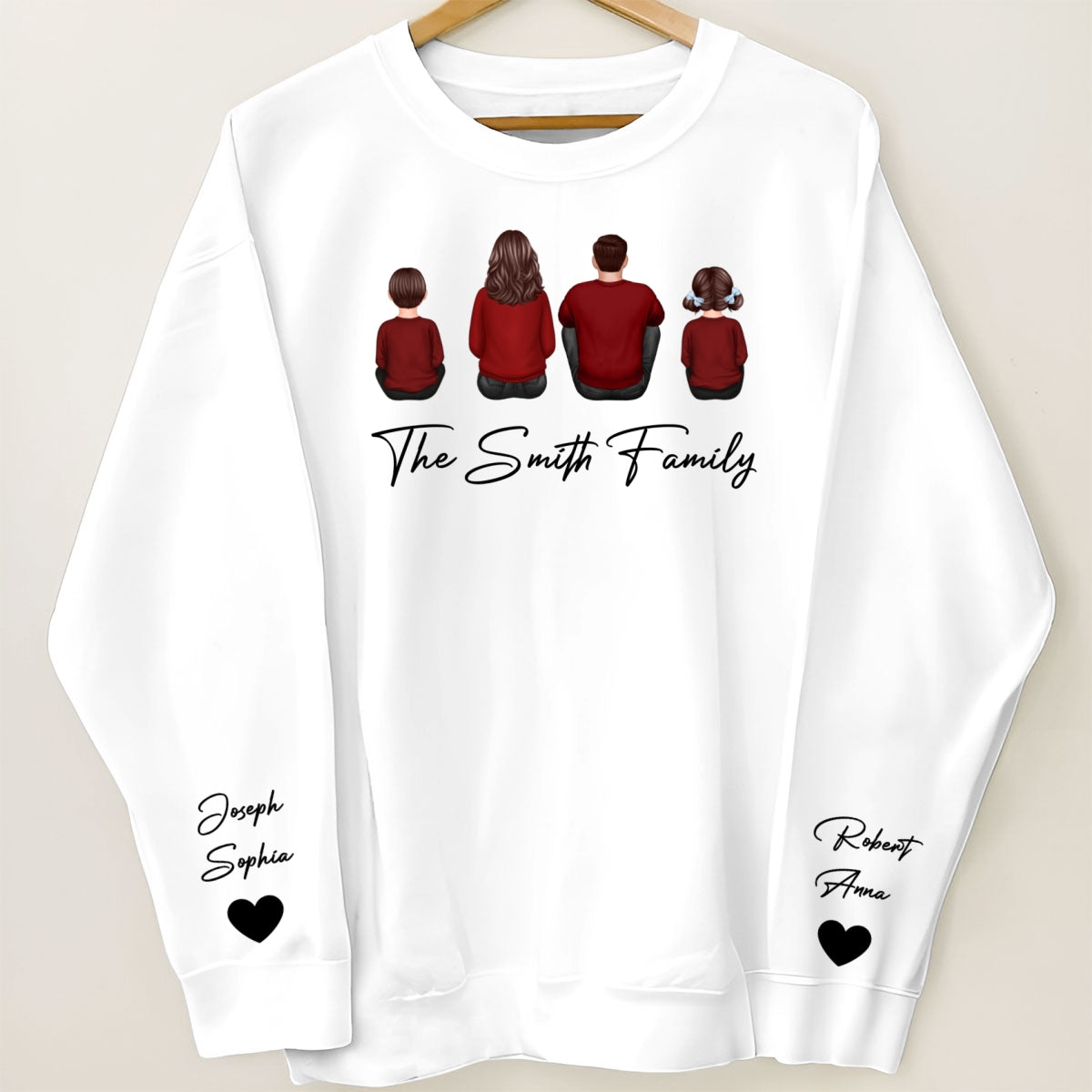 Family Sitting Back View Christmas Personalized Sleeve Printed Sweatshirt
