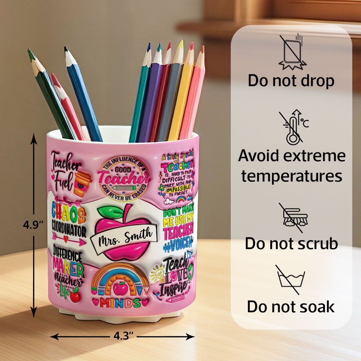 Teacher Fuel Chaos Ordinator 3D Inflated Effect Personalized Rotating Pen Holder, Teacher Appreciation Gift, Back To School Gift