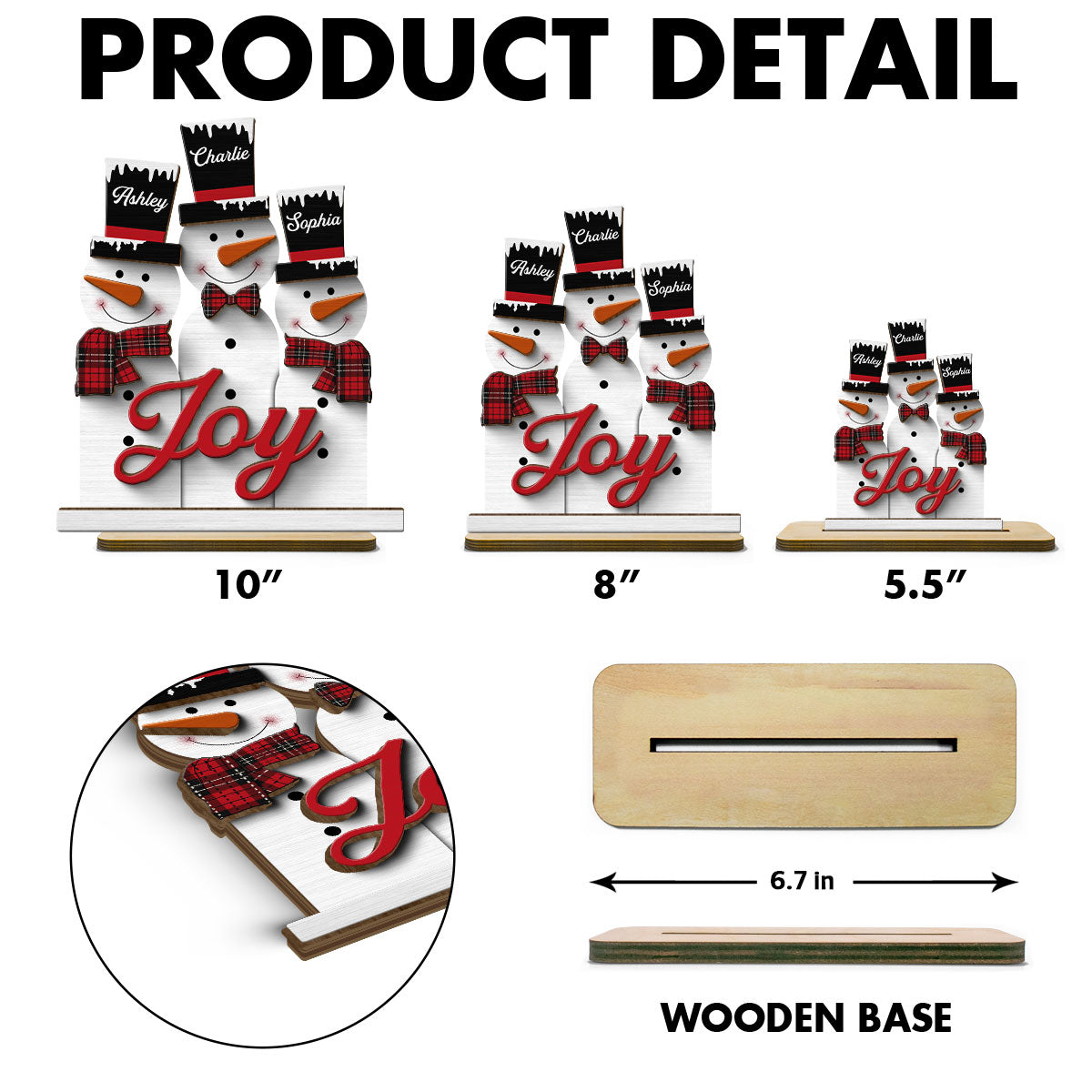 Joy Snowman Family Christmas Personalized 2-Layer Standing Wooden Plaque, Christmas Decoration, Tiered Tray Decor