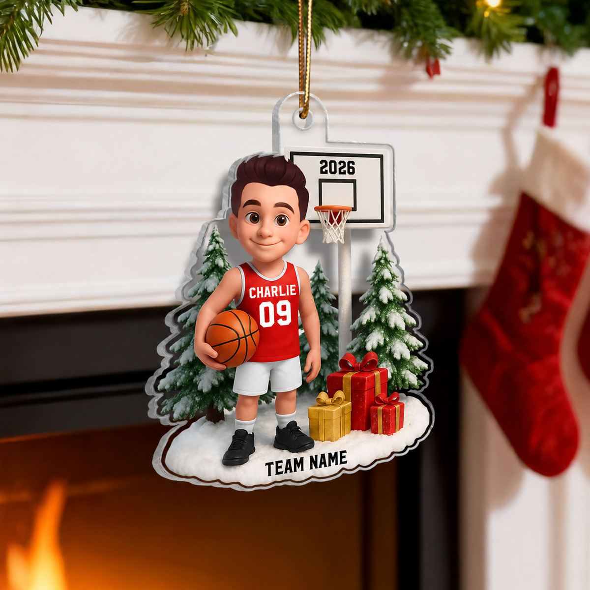 3D Effect Basketball Player Christmas - Personalized Acrylic Ornament - Gift For Basketball Players