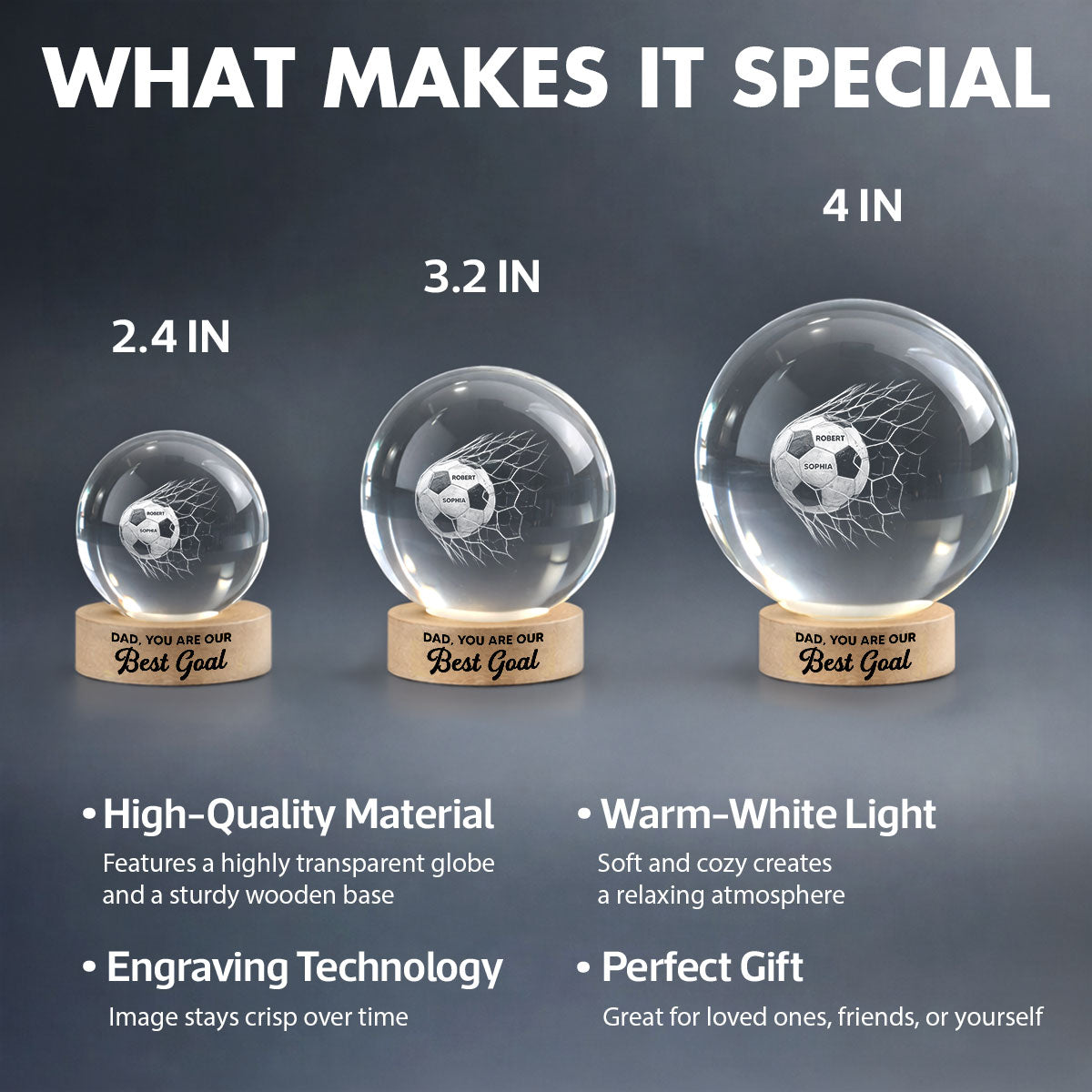 We Scored The Best Dad - Personalized Crystal Ball LED Night Light - Father's Day Gift For Soccer Dad