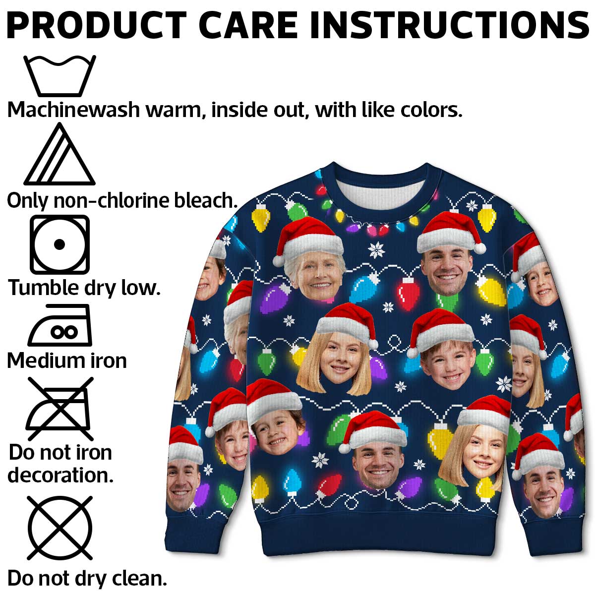 Christmas Light Family Dog Cat Pet Photo Upload Funny Christmas Personalized Faux Knit Ugly Sweater