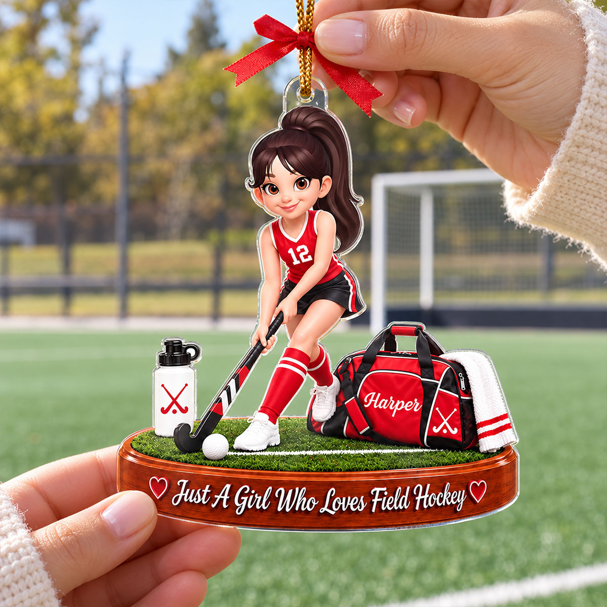 Just a Girl Who Loves Field Hockey - Personalized Acrylic Ornament - Christmas Gift for Daughter, Granddaughter