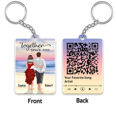 Couple Walking At Beach Back View Favorite Song Scannable QR Code Personalized Acrylic Keychain