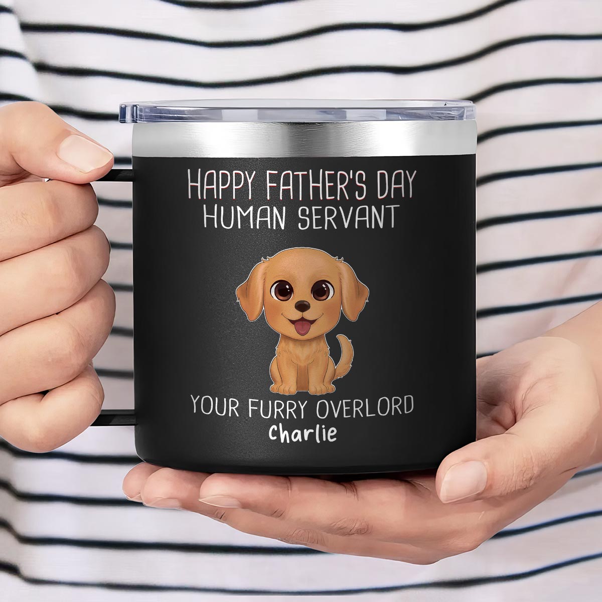 Happy Mother's Father's Day Day Human Servant Watercolor Cute Dogs Personalized Stainless Steel Tumbler With Handle
