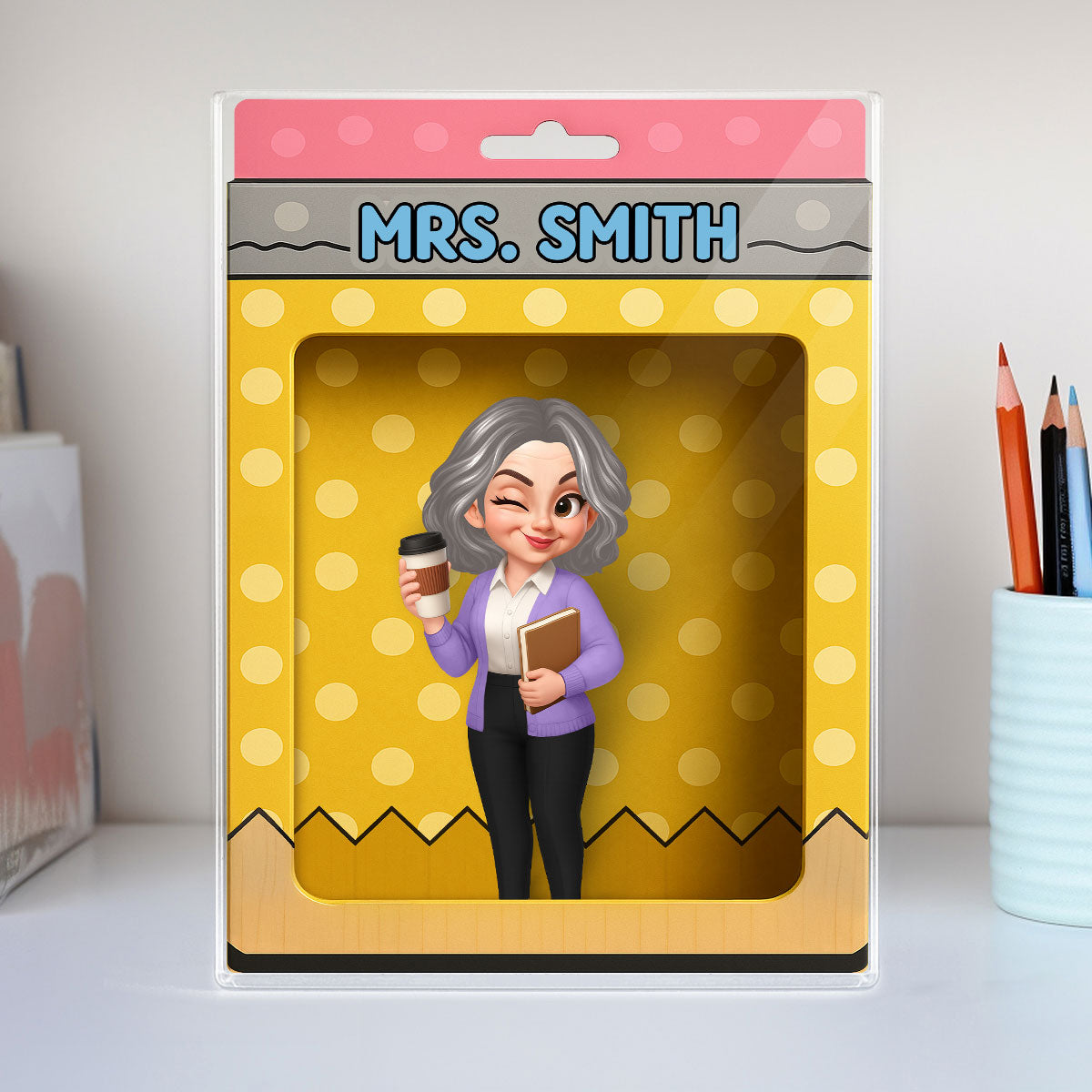 Teacher Inside Pencil Pattern Box 3D Effect Personalized Acrylic Block, Back To School gift for Teachers