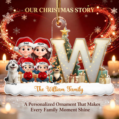 Family Name Initial Letter - Personalized Acrylic Ornament - Christmas Gift for Family