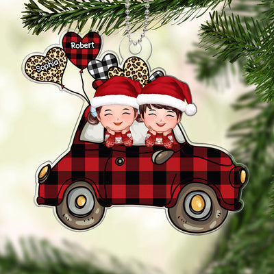 Happy Kids On Cartoon Christmas Car Gift For Grandson Granddaughter Personalized Acrylic Ornament