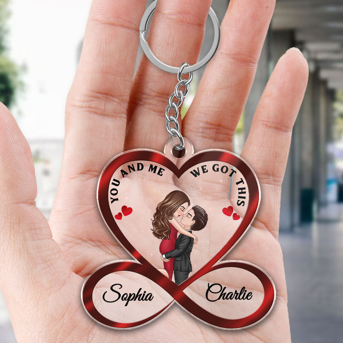 Infinity Heart Couple Hugging Kissing Anniversary Gift For Him Gift For Her Personalized Acrylic Keychain [Save 25% When Buy Set Of 2]