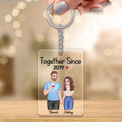 Cartoon Couple Hand In Hand Together Since Personalized Acrylic Keychain - Gift For Him - Gift For Her