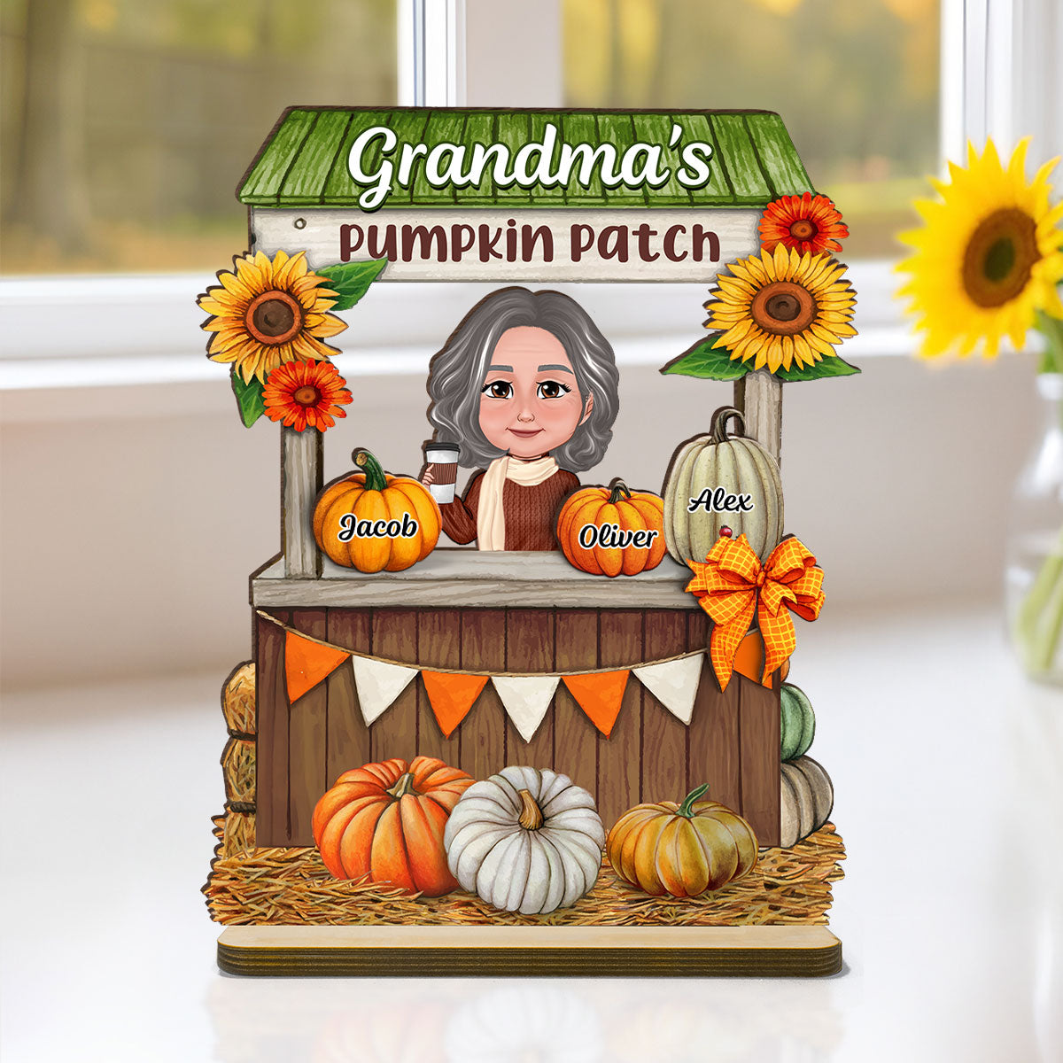Grandma Mom Fall Season Pumpkin Stand Personalized Wooden Plaque, Meaningful Gift for Grandma