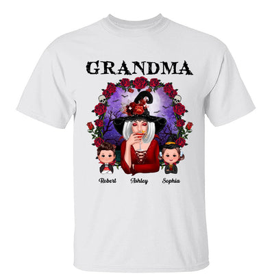 Halloween Roses Frame Grandma With Grandkids Personalized Shirt